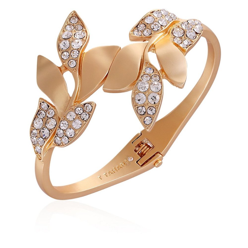 Tahari Goldtone with Crystals Hinged Bracelet